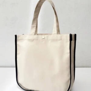 กระเป๋าผ้าเเคนวาส BS-008 สีดิบ-ขอบหนัง